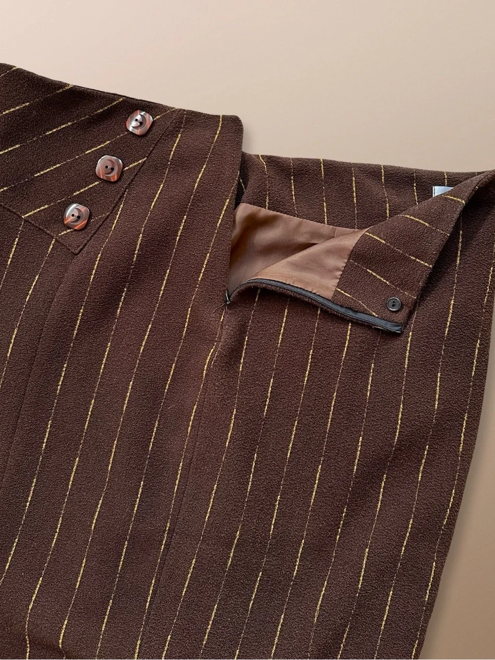 Grayan Women’s Pencil Skirt Size 42 US 10/12 Brown Yellow Striped